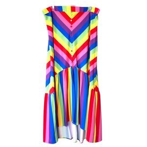 Eloquii Rainbow Striped Button Front Midi Skirt Curvy Plus Size 16